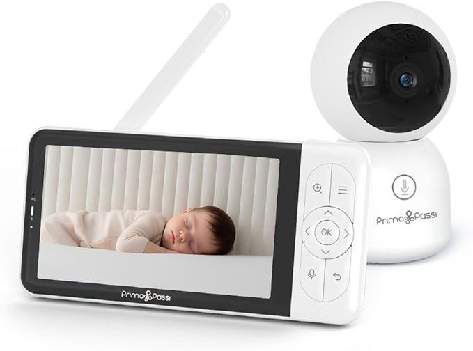 Primo Passi Smart Wi-Fi Baby Monitor with 5" HD Display, Night Vision, Two-Way Audio, Temperature Sensor, and App Access for iOS & Android