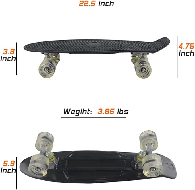 Skateboards Complete 22 Inch Mini Cruiser Retro Skateboard for Kids Boys Youths Beginners