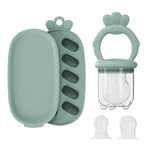 Baby Food Fruit Feeder, Breastmilk Baby Popsicle Molds, Silicone Teether Freezer Tray Food Feeder Pacifier for Teething Relief (Green)