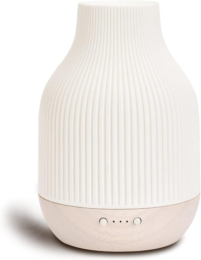 SOICARE Elegant Ceramic Diffuser for Essential Oils with Solid Wood Base,Stone Aromatherapy Essential Oil Diffusers for Home Office Room Decor Gift (180ML)