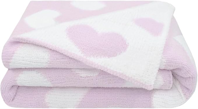 Living Textiles Purple Hearts Chenille Soft Baby Blanket Reversible Premium Cozy Fabric for Best Comfort - for Infant,Toddler,Newborn,Nursery,Boy,Unisex,Throw,Crib,Stroller,Gift, Purple Heart 40x30