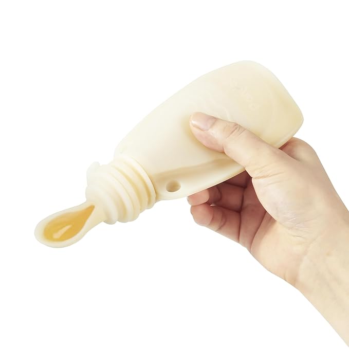 PandaEar 3 Pack Silicone Baby Food Pouches, Reusable Squeeze Pouches for Toddler with 3 Silicone Puree Feeder Spoon, BPA-Free Silicone Refillable Infant Food Storage, 5.5 oz (Light Tan&Walnut&Grey)