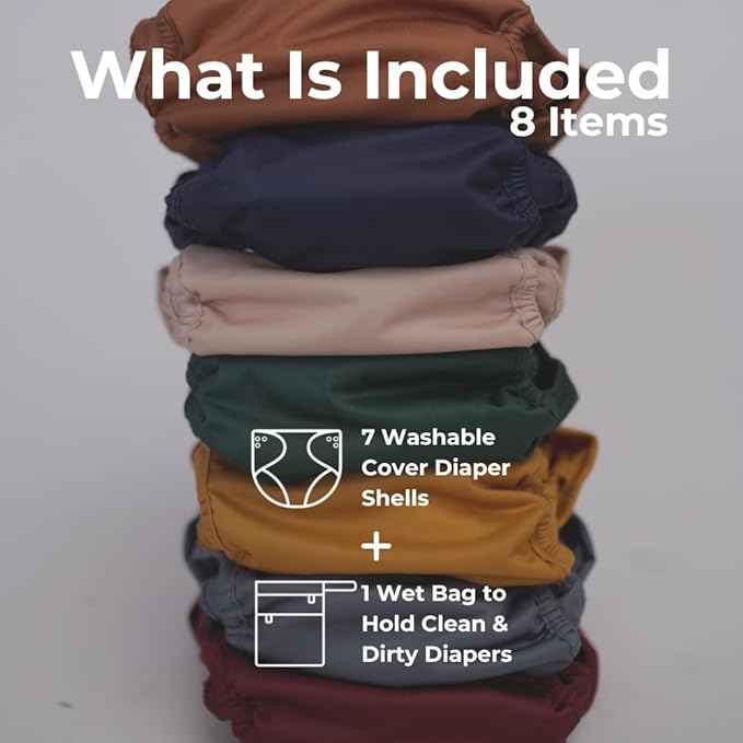 Cloth Diaper Cover, Washable Reusable Cover with Snap Closure, Cloth Diaper Shell for Prefold, Wet Bag Included, Pacific Neutrals by Nora's Nursery