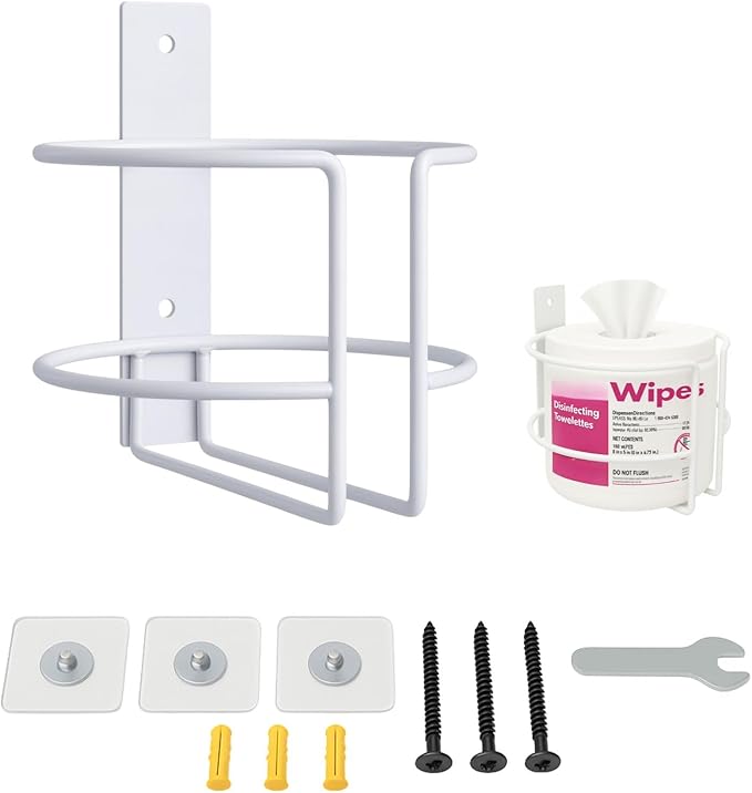 Wall Mount Wipes Holder & Dispenser, Rustproof Bathroom & Kitchen Organizer with 3M Adhesive or Screws, Fit for Clorox, Lysol, Baby & Pet Wipes – No-Drill Space-Saving Wall Rack