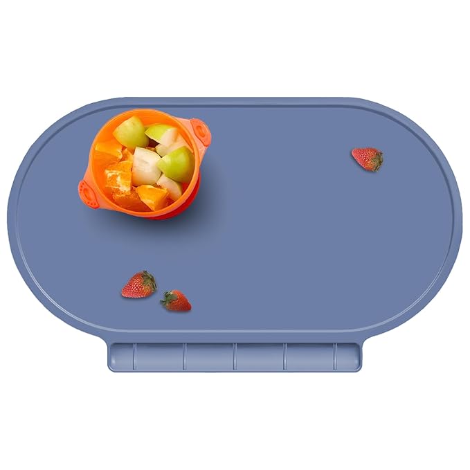 Placemat for Baby, Silicone Baby Toddlers Non-Slip Tablemats Stain Resistant Anti-Skid Reusable Dishwasher Safe Table Mats (Lake Blue)