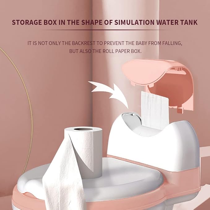 Potty Training Toilet, Realistic Potty Training Seat, Toddler Potty Chair with Soft Seat, Removable Potty Pot, Toilet Tissue Dispenser and Splash Guard, Non-Slip for Toddler& Baby&Kids White, Pink