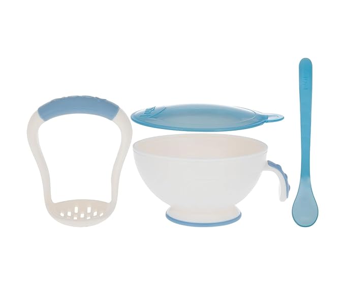 Nuby Garden Fresh Mash 'N' Feed 4 Piece Baby Preparation & Feeding System (Blue)