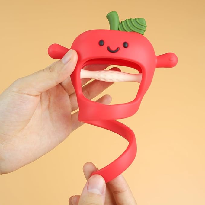 Baby High Chair Suction Toys Teething Chew - Silicone Apple Teething Relief Toys Silicone Teethers Table Toys, Food Grade Silicon for 6 12 18 Months(Red)