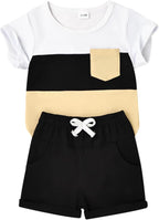 Baby Boy Clothes Toddler Boy Summer Outfits Short Sleeve Patchwork Top T-shirt & Pocket Pant Set 2 Piece 12 Months-4T