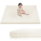 Baby Play Mat for Floor,1.3" Thick Elasti-Foam 50x50 Playpen Mat for Toddlers Infant Kids,Water-Repellent Soft Coral Velvet for Tummy Time,Non-Slip Backing for Crawling,Tatami Style(Cream)