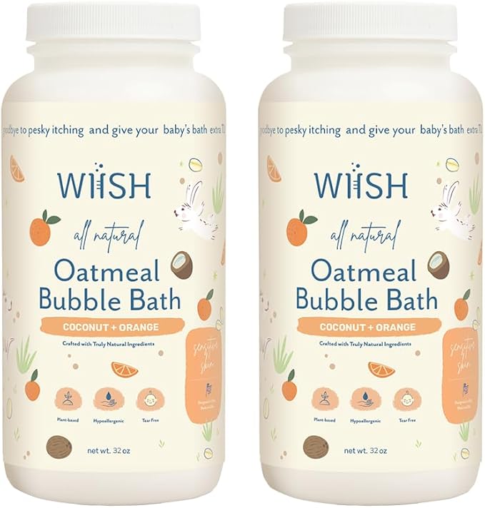 WIISH Baby Oatmeal Bubble Bath - Baby Bubble Bath for Sensitive Skin with 30% Colloidal Oatmeal | Orange + Coconut | Healing Ingredient, Soothing Itchiness, Rashes, Dryness 32 oz (520g)