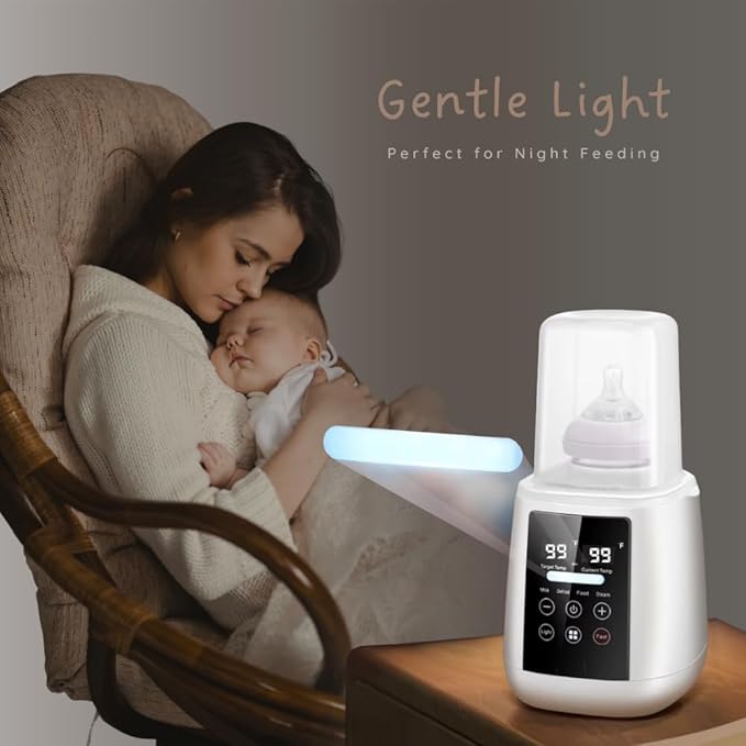 Baby Bottle Warmer, 3-in-1 Milk Warmer, Defrosts Frozen Breastmilk, LED Display, Night Light, Steam Sterilizer, Adjustable Temp, Perfect for Formula, Food Jars, Newborn Gift (White)