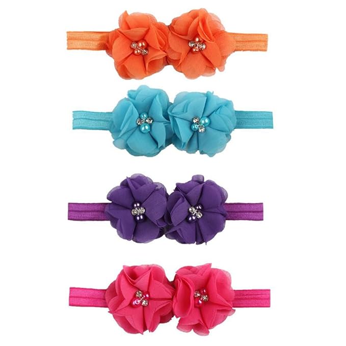 FZBNSRKO Baby Girls Floral Headbands Set,15 Pack Mixed Baby Chiffon Headbands Baby Girl Flower Headband Elastic Hairband for Newborn Toddler Hair Accessories(2 flowers)