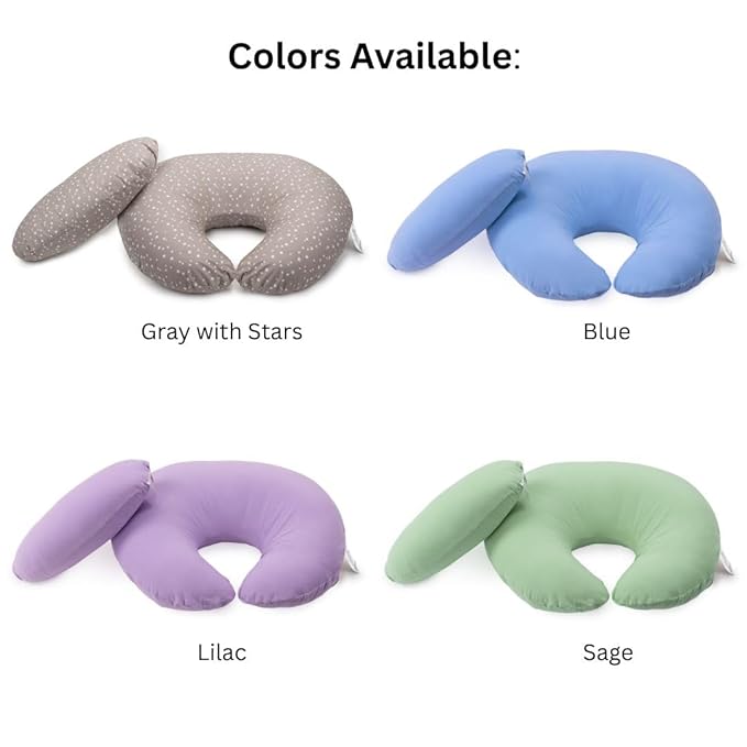 Dr. Mama's Organics Nursing Pillow with Lumbar Support - Ergonomic Design Helps Relieve Back Pain and Arm Fatigue - for Bottle and Breastfeeding - Removable Organic Cotton Cover - (Blue)