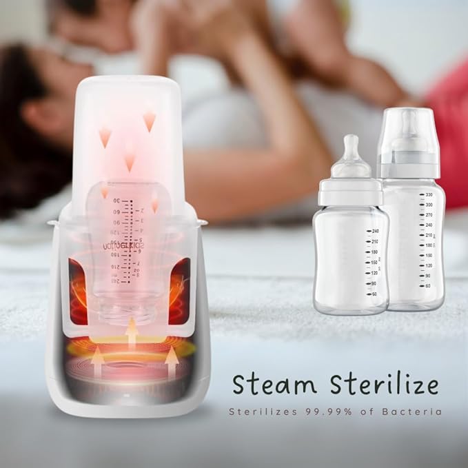 Baby Bottle Warmer, 3-in-1 Milk Warmer, Defrosts Frozen Breastmilk, LED Display, Night Light, Steam Sterilizer, Adjustable Temp, Perfect for Formula, Food Jars, Newborn Gift (White)