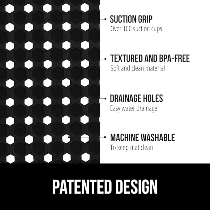 GORILLA GRIP Patented Square Shower Stall Mat, Small Bathtub Floor Mats for Stand Up Showers, Suction Cups and Drainage Holes, Machine Wash, Soft on Feet, Bathroom Accessories 21x21 Inch, Black Opaque