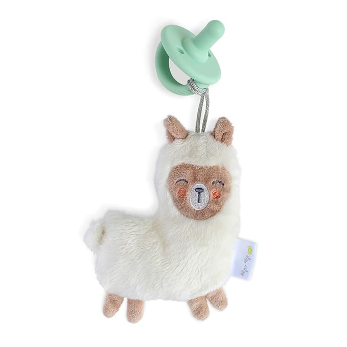 Itzy Ritzy Pacifier & Lovey Set - Includes Silicone Pacifier with Stuffed Animal Lovey - Detachable Plush Llama Binky Holder & Coordinating Mint Silicone Binky, Ideal for Ages 0 Months & Up