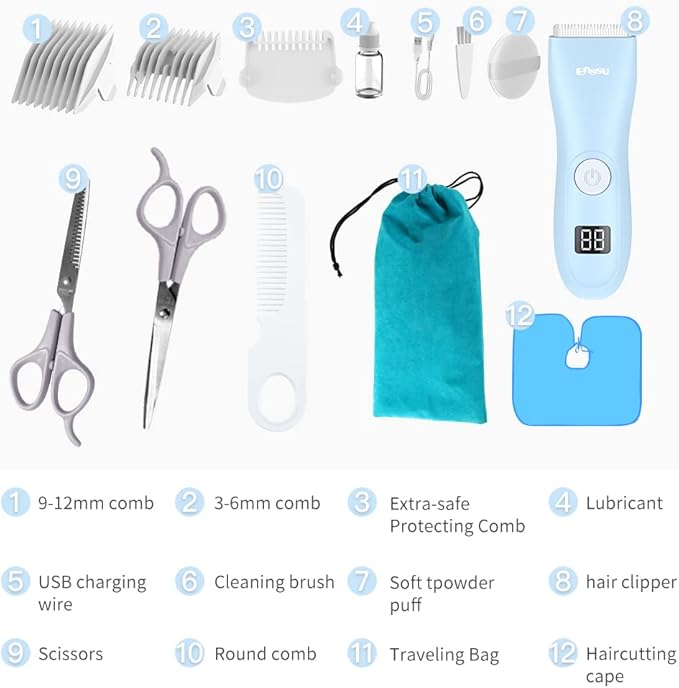 Baby Hair Clippers, Professional Quiet Hair Trimmer for Kids and Toddler, Waterproof & Rechargeable Cordless Hair Cutting Machine for Children, with LCD Display