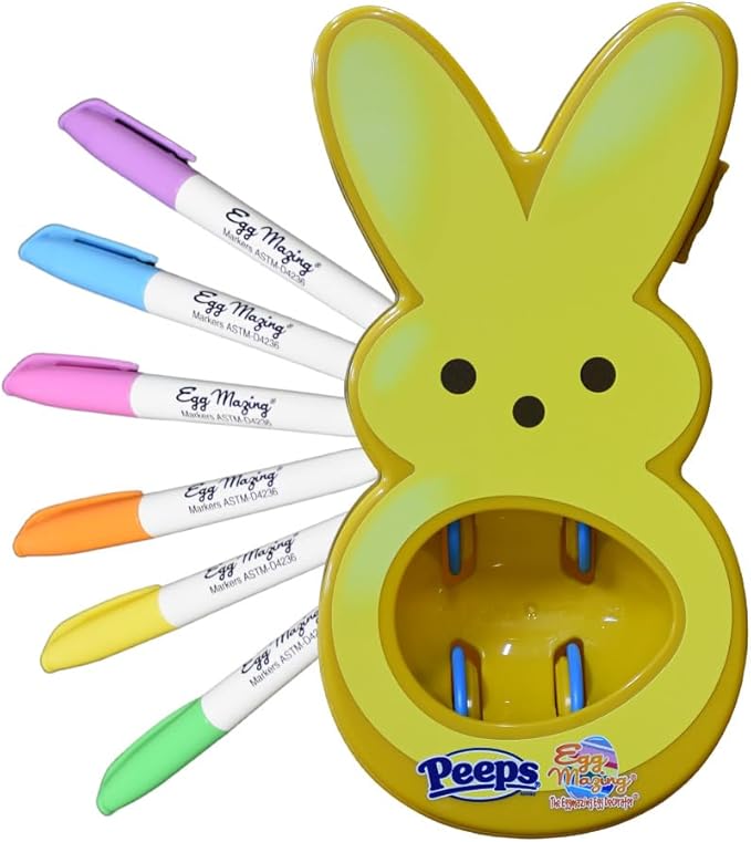 The Eggmazing Egg Decorator - Peeps Bunny - Arts and Craft Set Includes 6 Colorful Quick Drying, Non-Toxic Markers - Yellow - Packaging May Vary