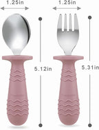 PandaEar 2 Pack Stainless Steel Baby Suction Plates & 2 Pack Spoons and Forks Set, Toddler Utensils Baby Feeding Set, Divided Plates for Baby Led Weaning Supplies, BPA-Free (Pink)