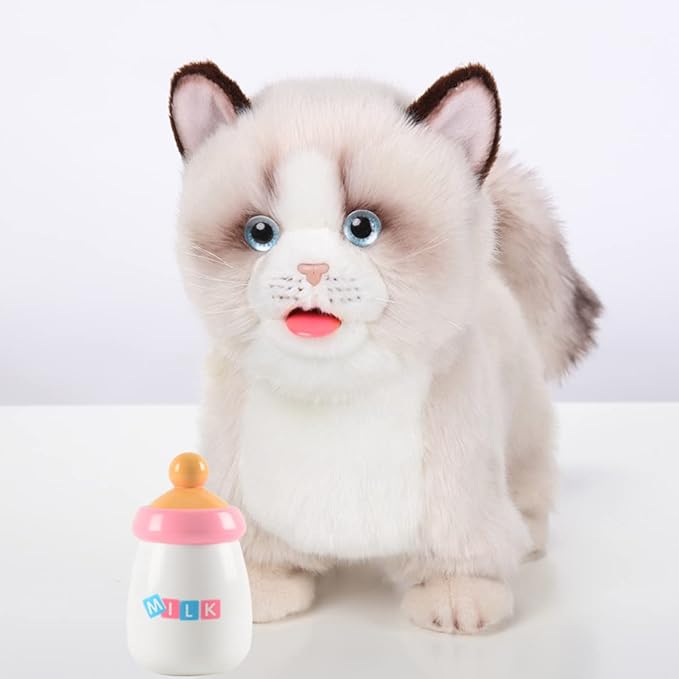 Electronic Interactive Ragdoll Cat - Realistic Handmade Toy with Walking, Barking, Wagging Tail & Talking - Robotic Pet Toy for Toddler Kids