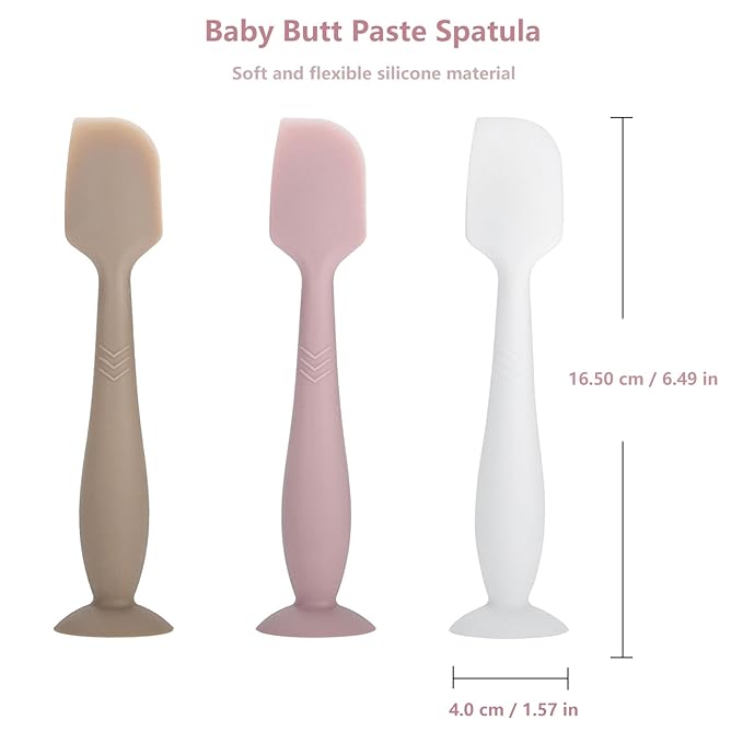 3-Pack Baby Diaper Cream Spatula - Baby Diaper Rash Cream Applicator for Butt Paste - Diaper Cream Brush for Newborn Essentials (grey, pink, white)