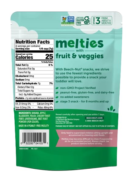 Beech-Nut Melties Baby & Toddler Snack Melts, Banana Blueberry Green Bean, 1 oz (7 Pack)