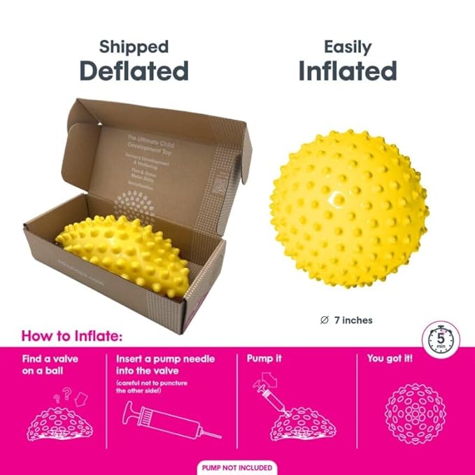 Edushape Sensory Ball for Baby - 7" Yellow Color Ball Enhances Gross Motor Skills for Kids 6 Months & Up