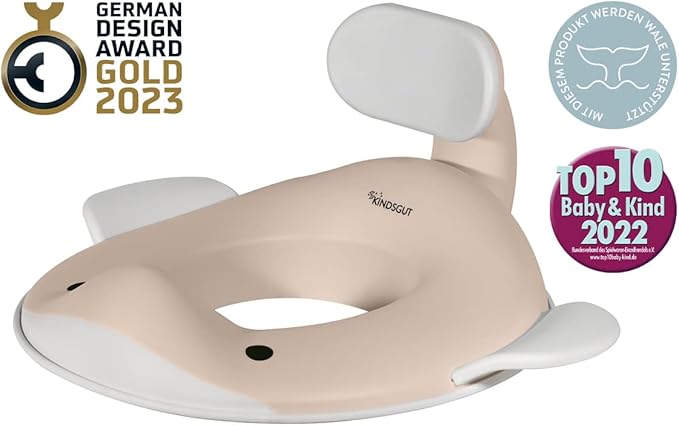 Kindsgut Potty Training Seat in whale design, designed in Germany, suitable for all toilet shapes non-slip toilet seat, Sand