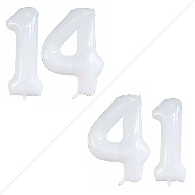 GOER Number 14 Balloons for 14th Birthday Sweet 14 Party Decorations,42 Inch Jumbo Foil Helium 41 Balloons for 41st Birthday Party Decoration (White)