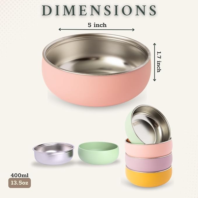 Monkey Proof™ Non-Toxic Stainless Steel Child Bowl 5” with Non-Slip Silicone Shell, (Set of 4 bowls) Unbreakable, Mess Free Feeding for Babies, Toddlers, Kids, BPA free (Sage Green)