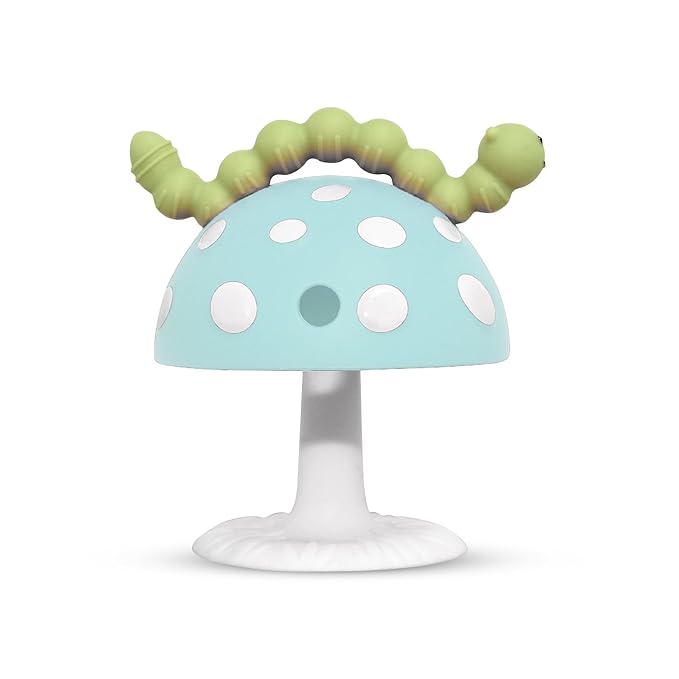 RaZbaby Chompy Grip Teether for Infant & Baby 3M+ Silicone Teething Toy with Suction Base and Multi-Texture Design for Teething Relief - Soothes Sore Gums & Easy-to-Hold Teether, BPA Free - Blue