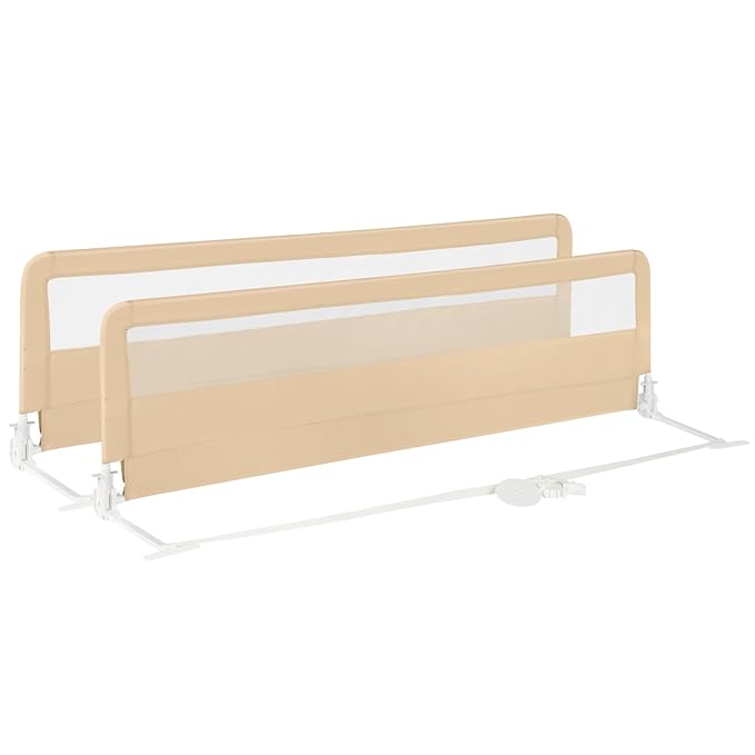 Costzon Bed Rail for Toddlers, 2 PCS Extra Long Swing Down Safety Bed Guards w/Straps for Convertible Crib, Kids Twin, Double, Full Size, Queen & King Bed, Folding Bed Rails for Baby (71-Inch, Beige)