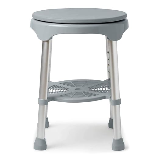 Medline Durable Aluminum Frame, Round Swivel Shower Stool, Gray, Supports up to 300lbs.