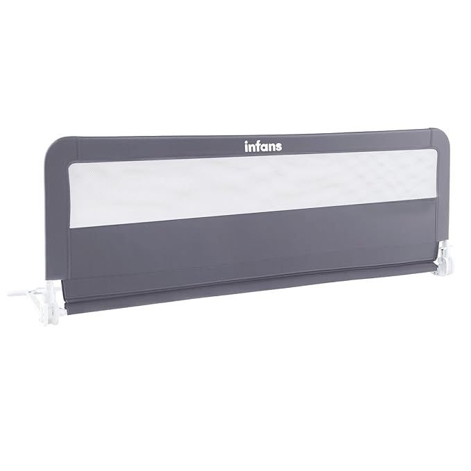 INFANS Bed Rail for Toddlers, 59" Foldable Safety Baby Crib Rail Fit for Kids Twin, Extra Long Swing Down Bed Guardrail for Convertible Crib, Queen, Full, King Mattress Side Guard (Gray)