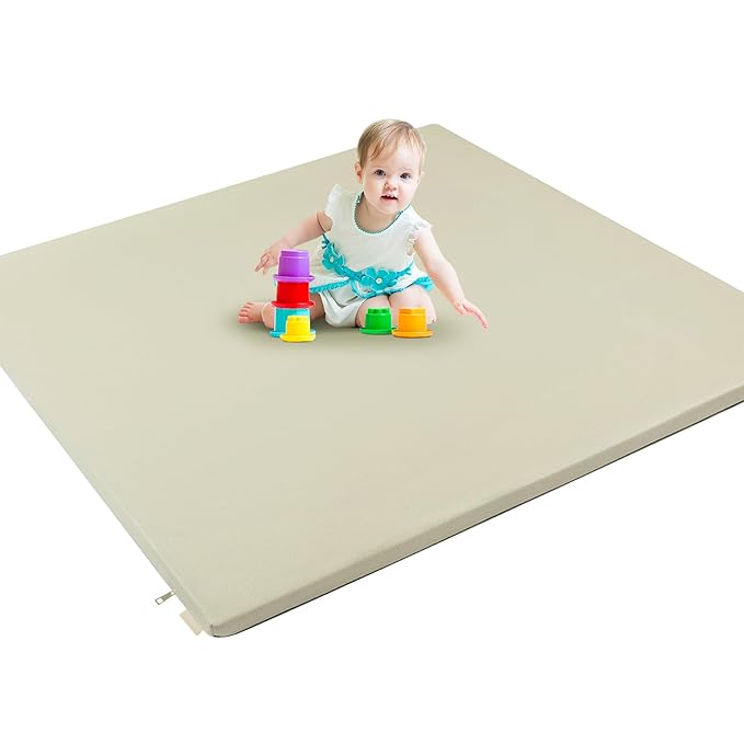 Padded Baby Play Mat, Super Soft Vegan Leather Baby Floor Play Mat, 48x48 Non-Slip Thick Foam Cushioned Play Mat for Babies 6-12 Months, Fits Nicely Into 50x50 Playpen Mat, Grayish Green