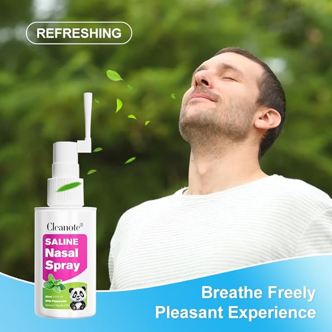Nasal Cavity Cleaner 0.9% Physiological Saline Available for Children and Adults (60ml)-Moisturizes Dry Nose,Clean Nasal Passage，Sinus Relief，Refresh ，360 Degree Rotating Nozzle