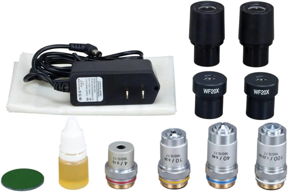 OMAX M82E Series LED Binocular Compound Lab Microscope - 40X-2000X Magnification - Microscope Kit with 100 Blank Slides & Cover Slips