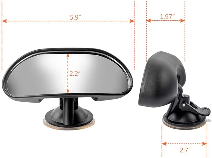 GES Rear View Mirror - 360 Degree Adjustable, Strengthen Suction Cup for Car - 5.9 x 2.2Inch - Black