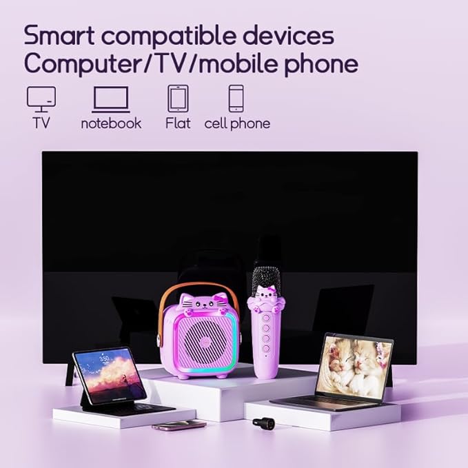 Karaoke Machine with 2 Wireless Microphones for Kids Adults,Portable Bluetooth Speaker Girls Toddlers Toy Gift for Aged 3-12 Year Birthday Parties Christmas Party - Purple
