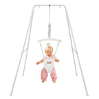 FUNLIO Baby Jumper with Stand for 6-24 Months, Toddler Jumper for Baby Girl/Boy, Infant Jumper for Indoor/Outdoor Play, with Adjustable Chain, Easy to Assemble & Store (with Stand) - White
