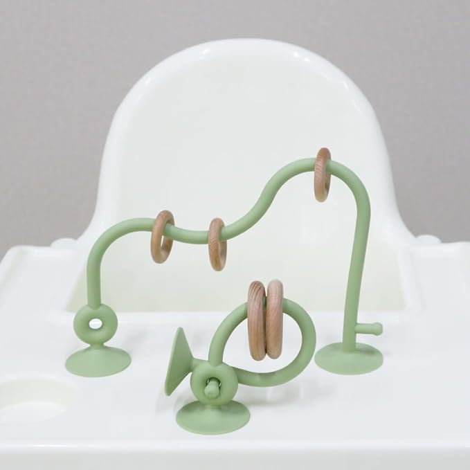 Baby High Chair Suction Toys Teething Chew - Silicone Apple Teething Relief Toys Silicone Teethers Table Toys, Food Grade Silicon for 6 12 18 Months(Green)