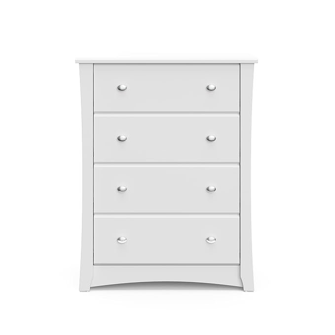 Storkcraft Crescent 4 Drawer Chest (White) – GREENGUARD Gold Certified, Dresser For Nursery, 4 Drawer Dresser, Kids Dresser, Nursery Dresser Drawer Organizer, Chest of Drawers