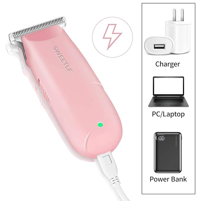 SweetLF Hair Clippers, Silent Cordless Hair Trimmer, Mini Hair Cutting Kit with 3 Guide Combs, USB Rechargeable, Portable, Pink