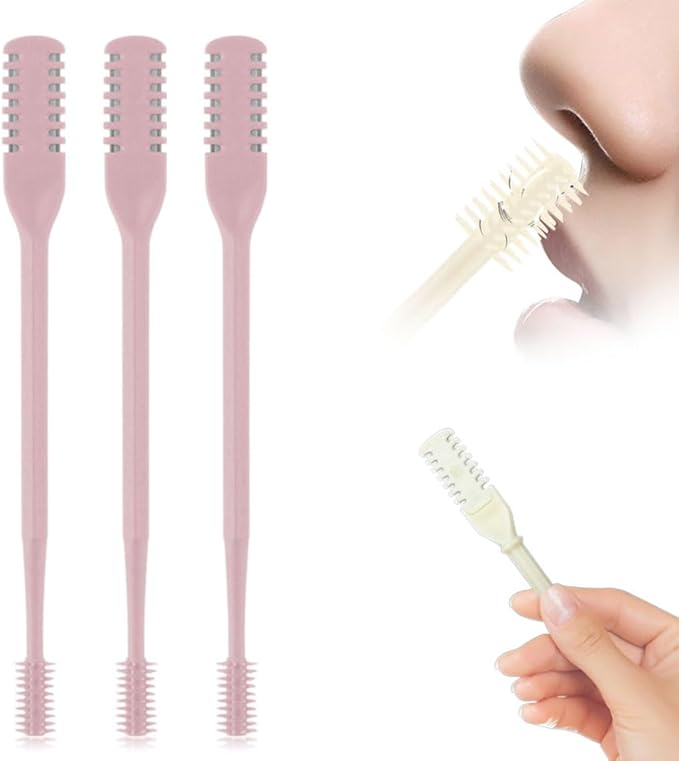 2 in 1 Nasal Hair Cutter, 2025 New Double Sided Nose Hair Knife Nostril Hair Remover Tool, Portable Manual 360° Rotating Nose Hair Trimmer with Ear Digger for Men Women (Pink, 3Pcs)