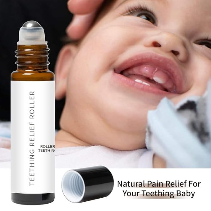 Mamas Teether: Teething Roller, Teething Roller All Natural for Babies, Teething Relief Roller, Contains Chamomile and Rose Essential Oils, Essential Oil Massage Roller - Natural Gentle (1pcs)