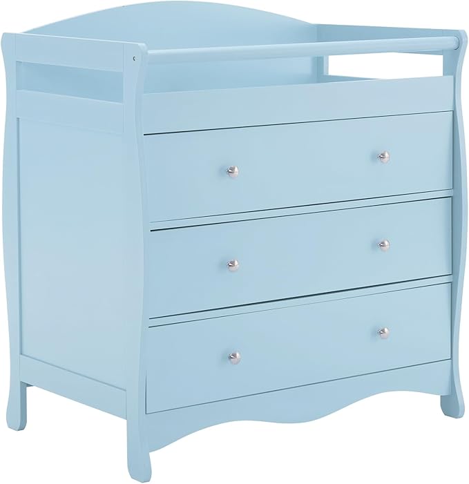 3-Drawer Changing Table, Safety Rails & Strap, Infant Diaper Changing Station with Drawers, Baby Diaper Changing Table Dresser for Nursery, Easy Assembly (Blue)
