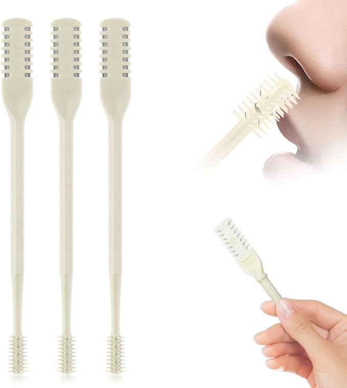 2-in-1 Nasal Hair Cutter, 2025 New Double Sided Nose Hair Knife, Portable Nostril Hair Remover Tool, 360° Rotating Nose Hair Trimmer with Ear Picker for Women and Men (Beige, 3 PCS)