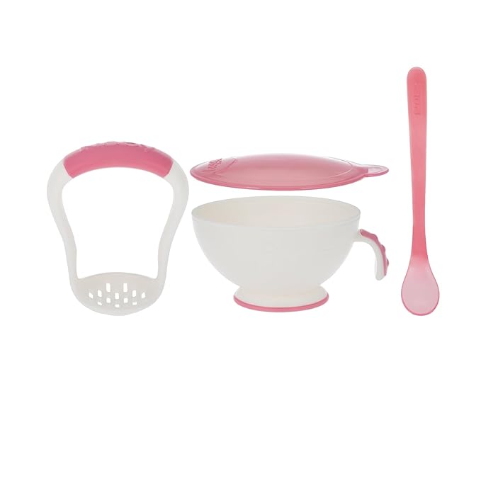 Nuby Garden Fresh Mash N' Feed Bowl with Spoon and Food Masher - Pink