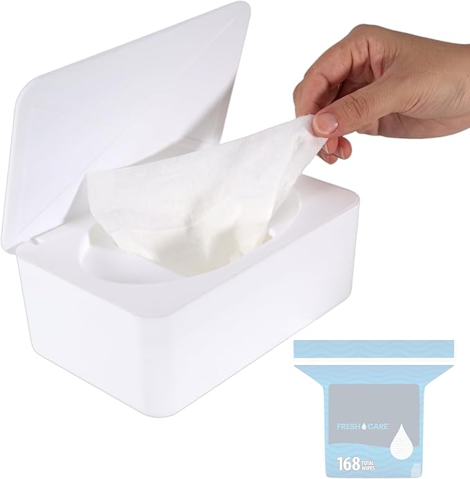 Wipes Dispenser Compatible with Cottonelle, Refillable Wipe Holder, Flushable Wipes Container with Sealing Design Lid, Keeps Wipe Fresh and Clean, Non-Slip, Easy to Pull Out, for Home, Car, Bathroom